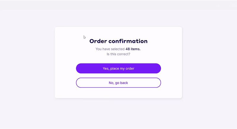 Animated GIF demonstrating a frustrating layout shift on an order confirmation button.