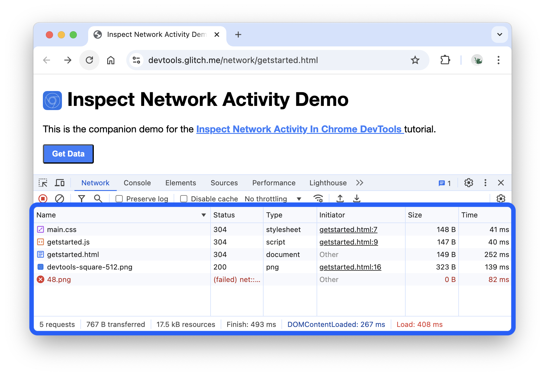 Chrome DevTools Network tab showing HTTP requests and 404 status codes