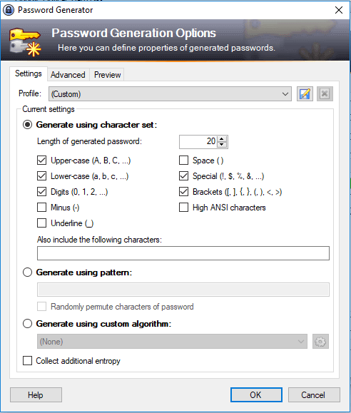 WordPress strong password generator showing complex password creation with uppercase, lowercase, numbers and special characters