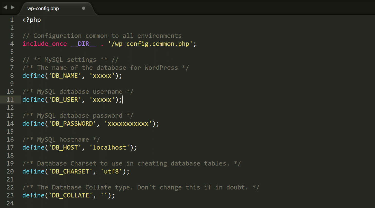 WordPress wp-config.php database credentials